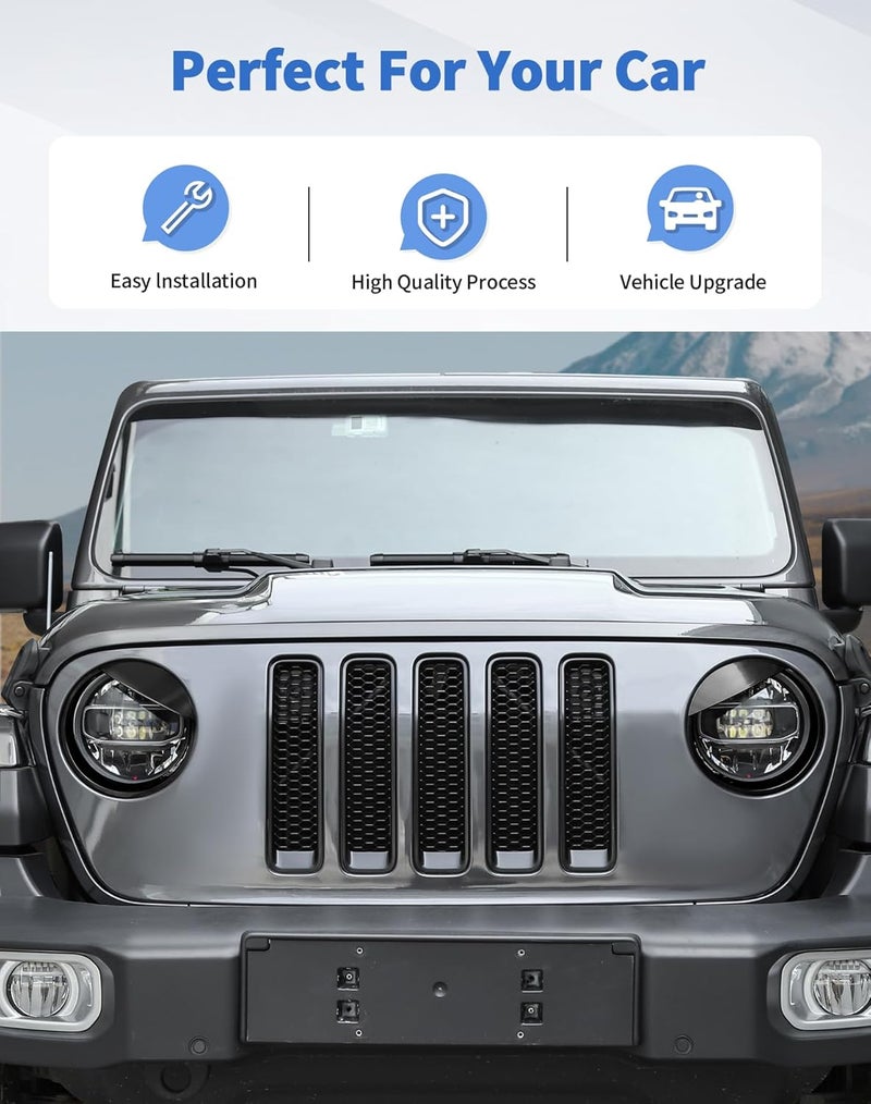 DSWSQ Birds Eyes Front Headlight Trim Cover Frame for 2018-2024 Jeep Wrangler JL/Gladiator JT Front Headlamp Ring Decor (Fit for Sahara/Rubicon/High Altitude/392/Overland/Mojave) - Image 3